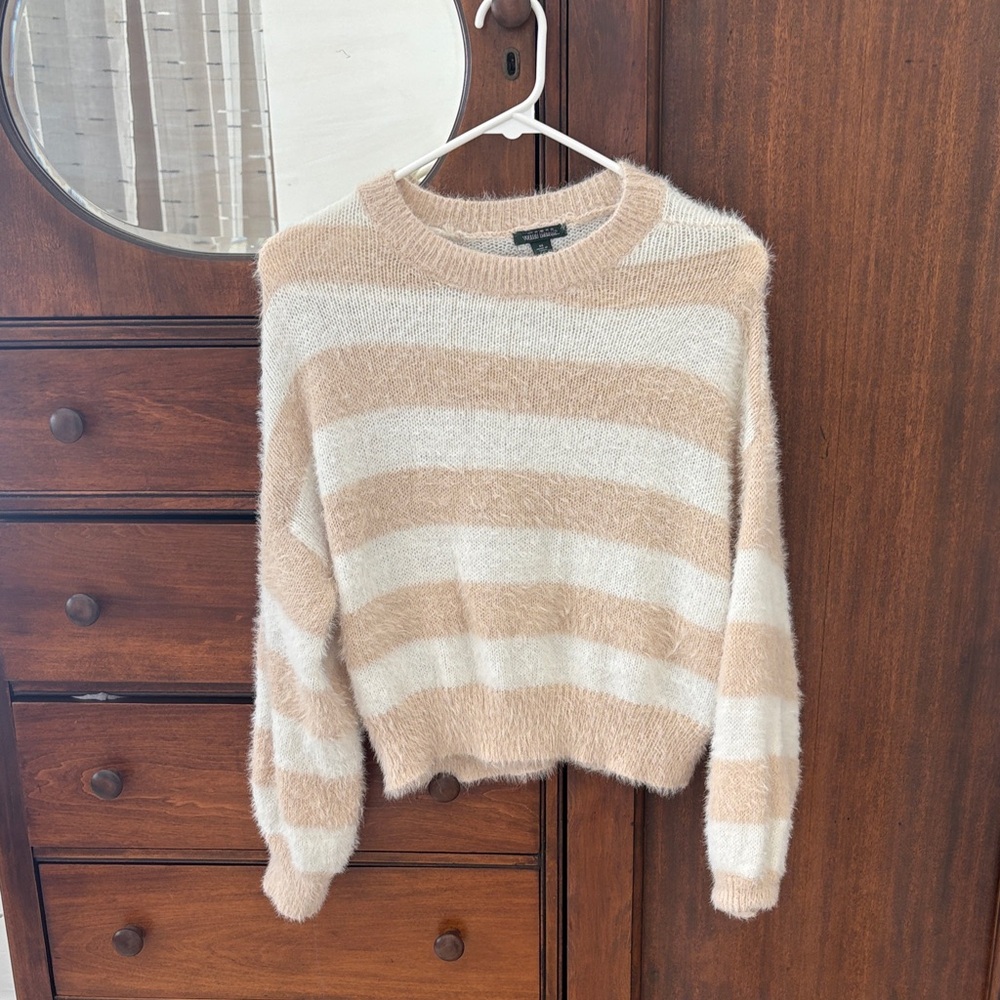 Striped Beige and White Women's Sweater